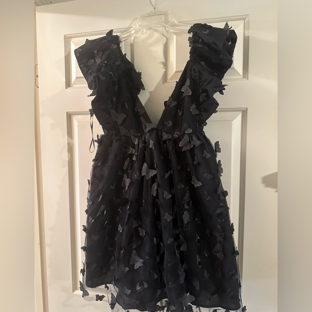 Petal & Pup Black Dress with Butterfly Appliqués
